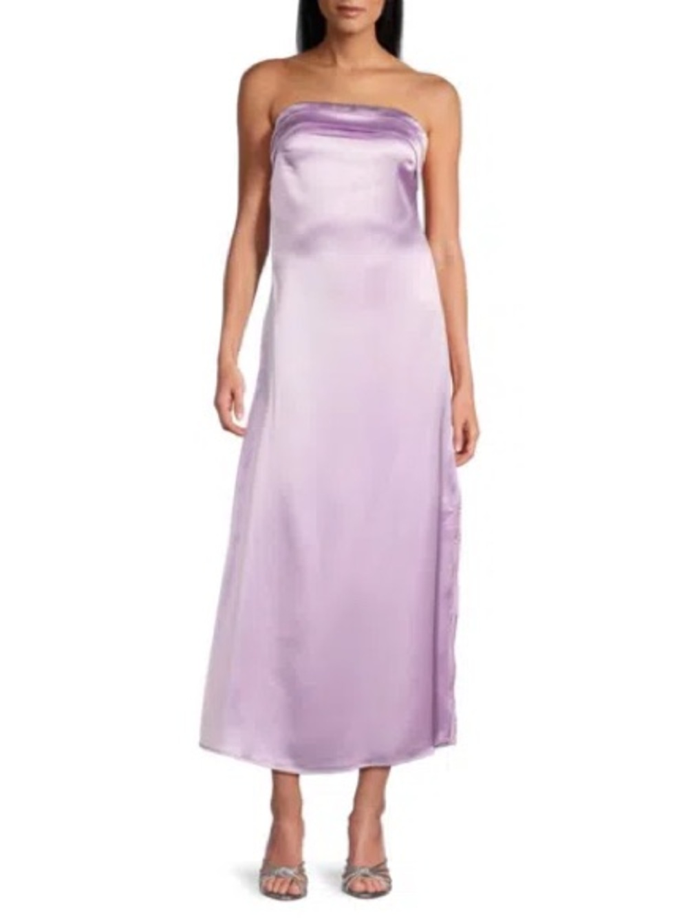Vero Moda Lavender Bandeau Strapless Satin Midi Dress